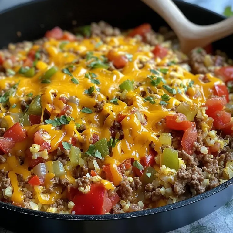 Cheesy Taco Ground Beef & Cauliflower Rice Skillet
