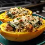 Garlic Parmesan Stuffed Spaghetti Squash with Chicken and Spinach