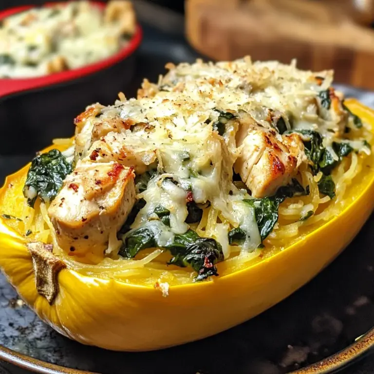 Garlic Parmesan Stuffed Spaghetti Squash with Chicken and Spinach