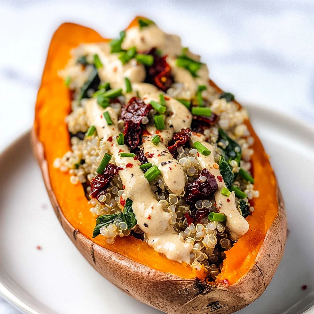 Vegan Stuffed Sweet Potatoes with Mediterranean Quinoa