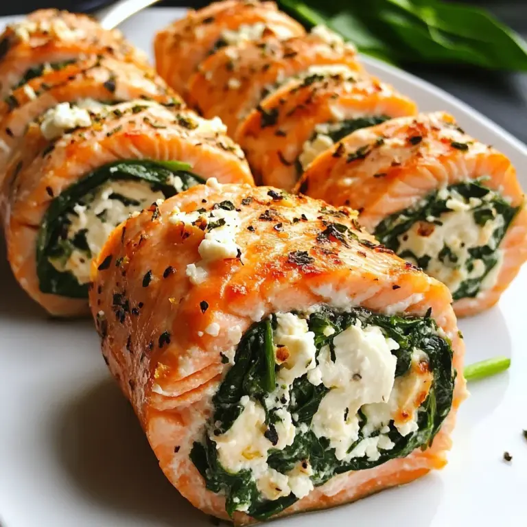 Spinach & Feta Stuffed Salmon Pinwheels