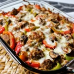 Sausage, Peppers, and Mushrooms Low-Carb Cheesy Bake