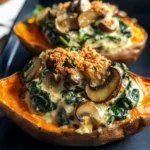 Creamy Mushroom and Spinach Stuffed Sweet Potatoes