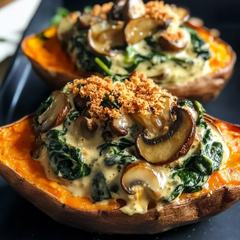 Creamy Mushroom and Spinach Stuffed Sweet Potatoes
