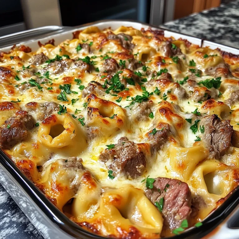 Golden Cheese Steak Tortellini Casserole