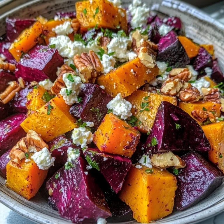 Creamy Roasted Beet Salad with Sweet Potato & Feta