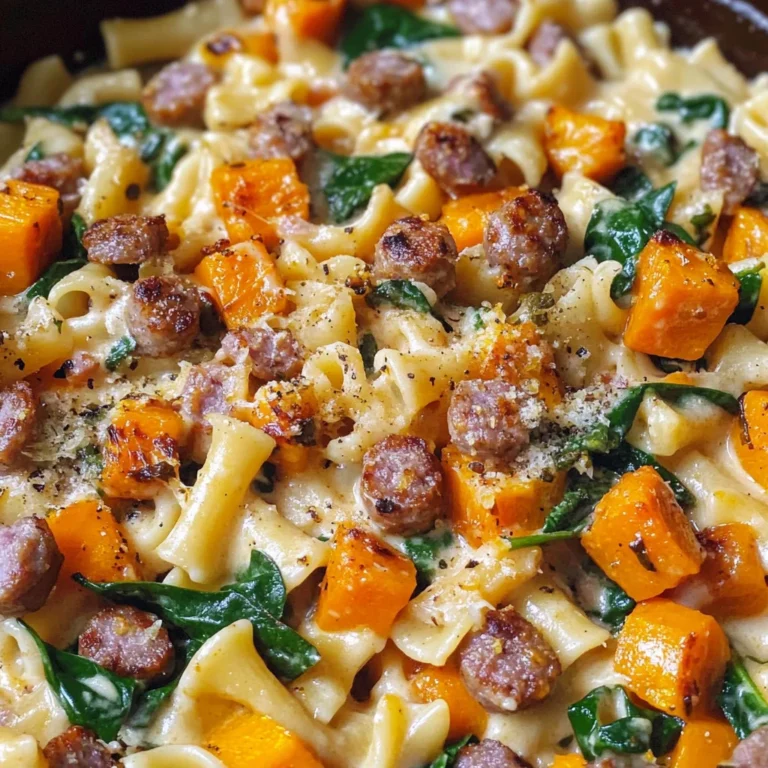 Creamy Roasted Butternut Squash Pasta with Sausage and Spinach